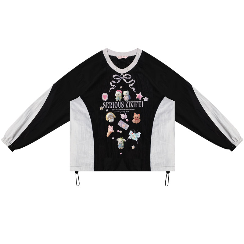 えんじ色❤️お嬢様トップス.｡.:*☆ Fancy Printed Bicolor Jersey Style Casual Top ZIZ0152