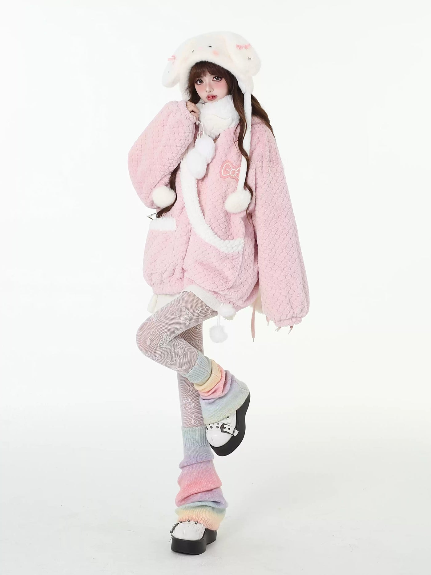 Poko Poko Fabric Pocket Loose Jacket with Rabbit Ears Hood CRA0098