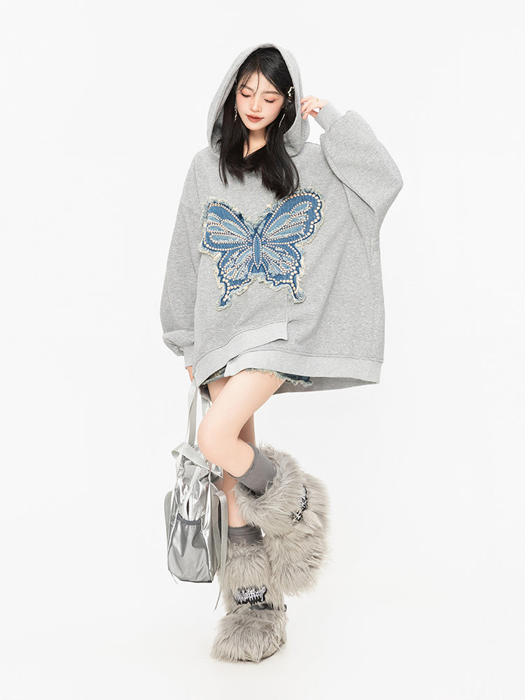 emikoページ♡ Butterfly Embroidery Deformation Loose Hoodie Top KEI0040