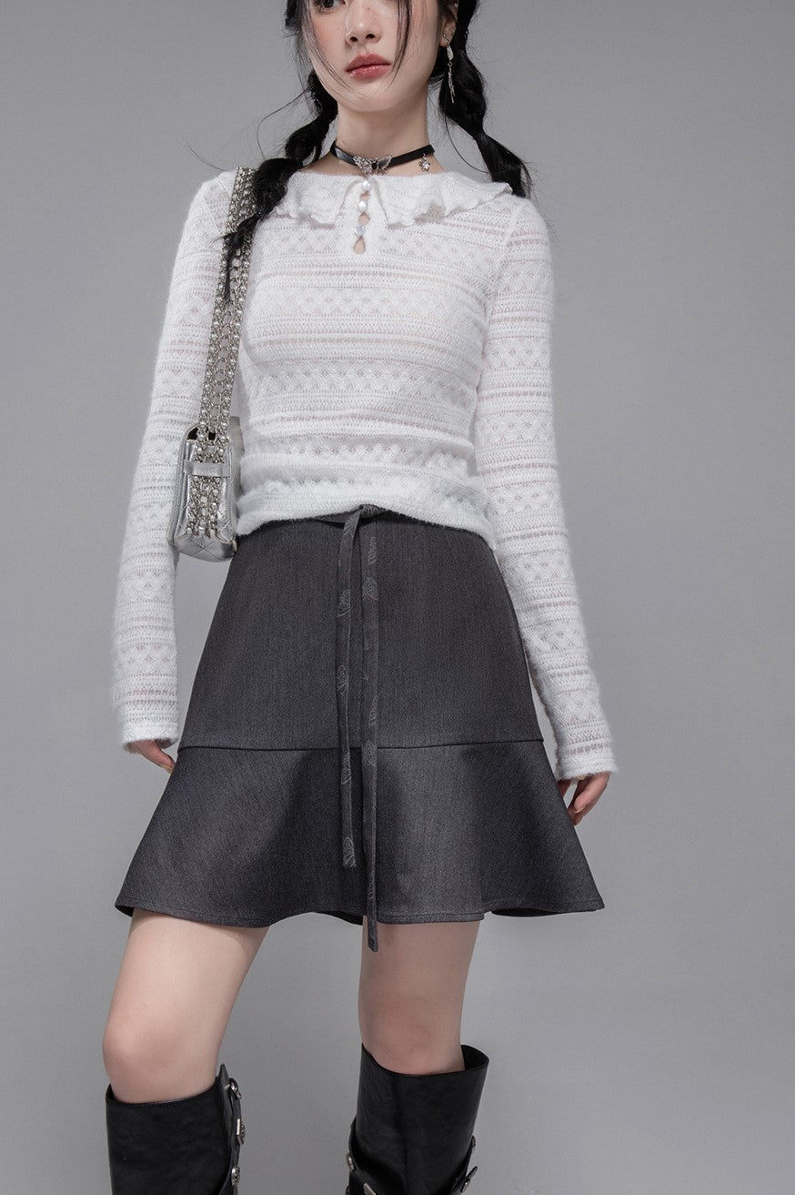 Gray Butterfly Spliced Hooded Jacket+Skirt COT0353