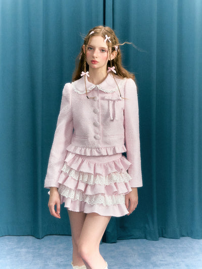 Pink Bow Suit Short Jacket/Lace Cake Skirt NAR0042