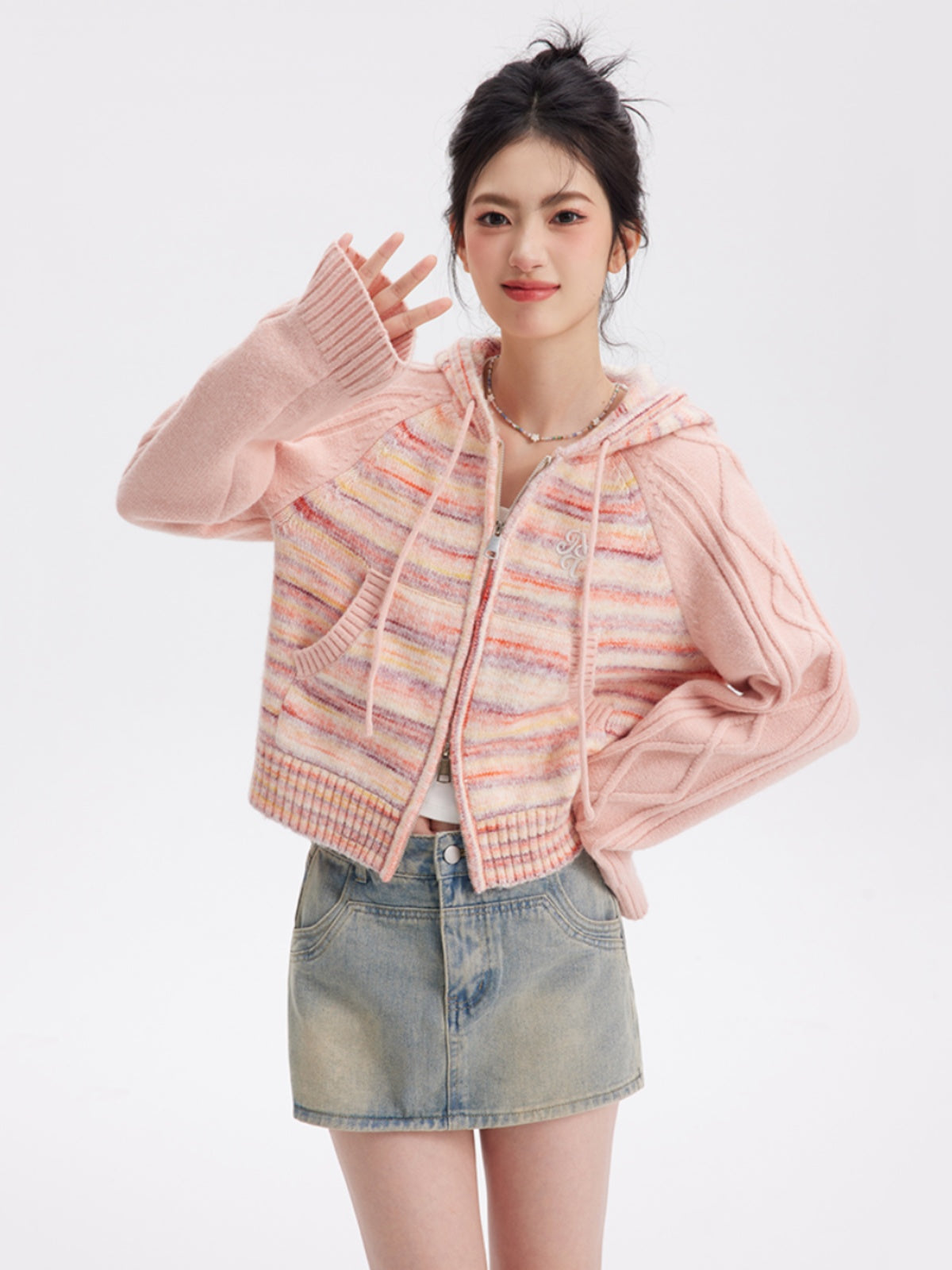 Colorful Striped Knit Zip Cardigan NTO0054
