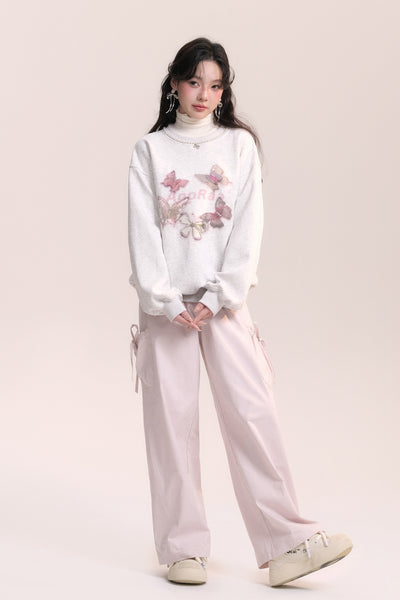 Pearl Necklace Design Butterfly Pattern Sweat Top AOO0035