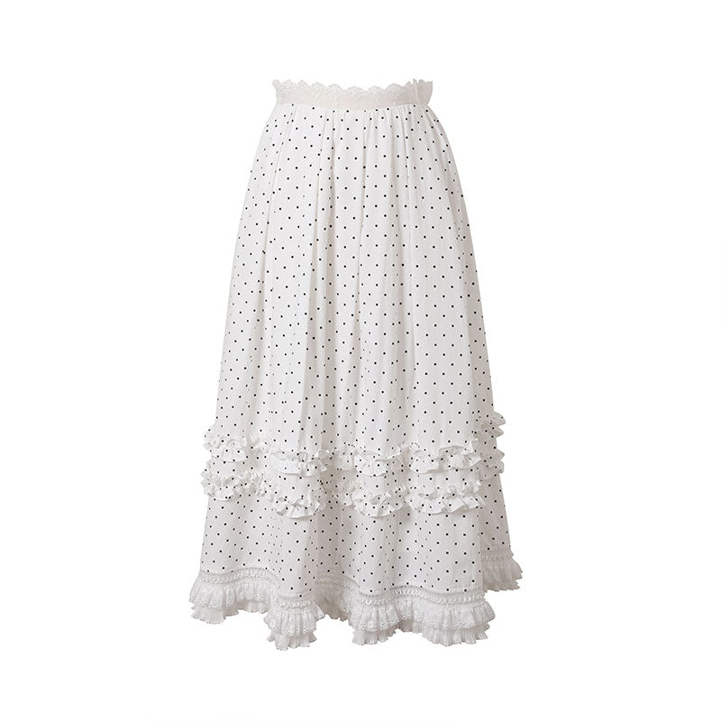 Dot Lace V-Neck Short Top & Lace Long Skirt UND0045