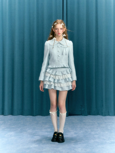 Baby Blue Bow Suit Short Jacket/Lace Cake Skirt NAR0043