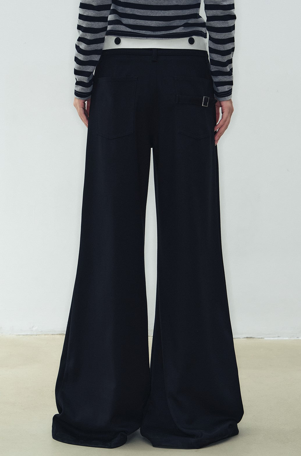 Black Low Waist Loose Large Flared Wide Leg Pants WES0194