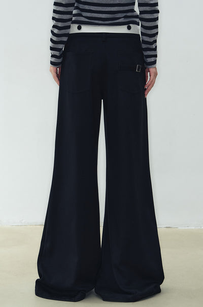 Black Low Waist Loose Large Flared Wide Leg Pants WES0194