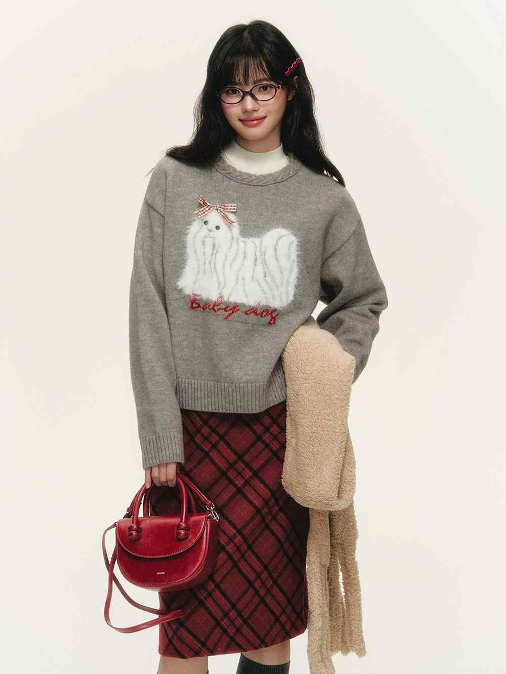 Dog Pattern Jacquard Round Neck Sweater NTO0143