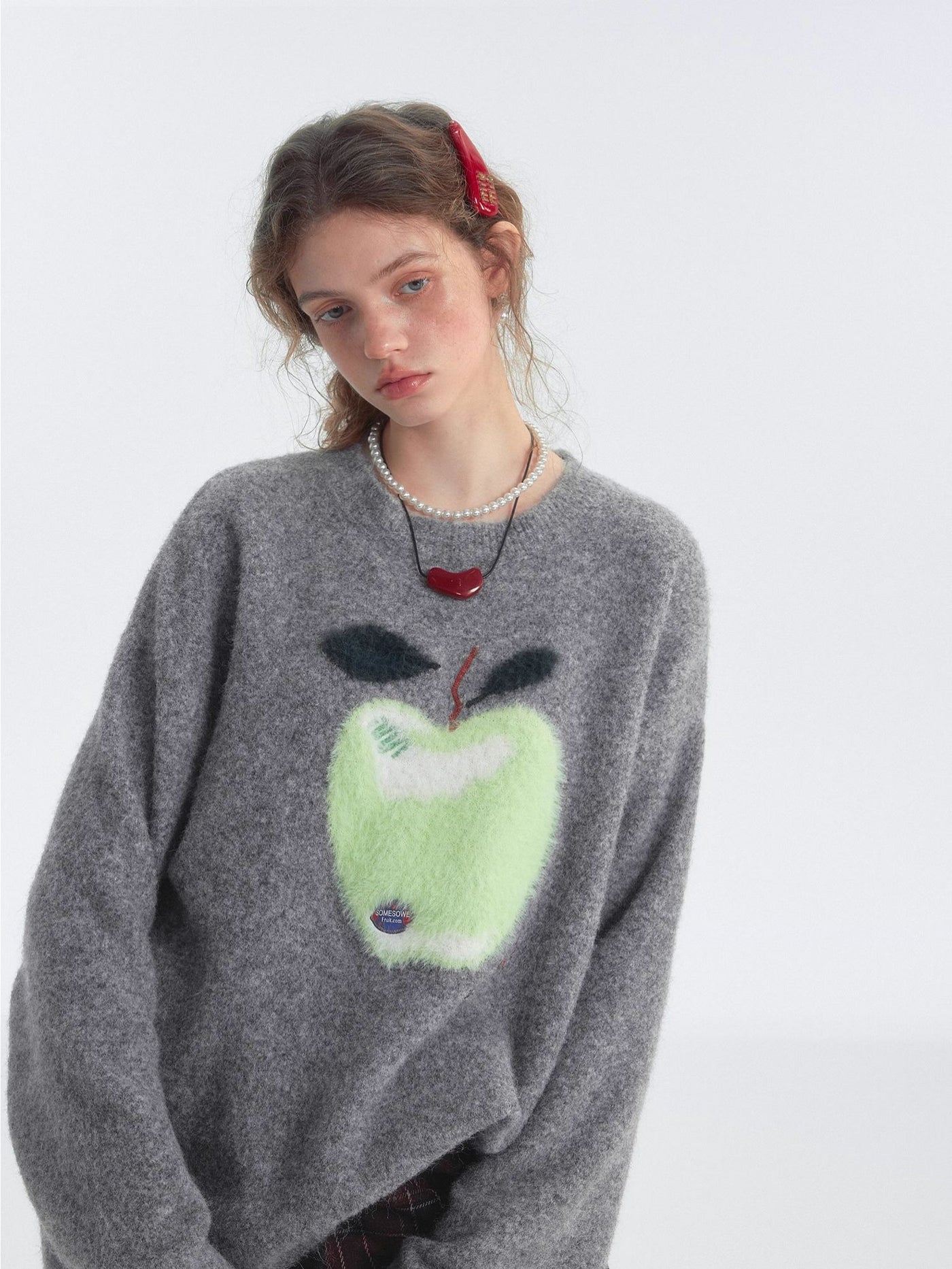 Fun Fruit Apple Gray Sweater SOM0134