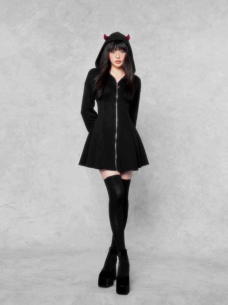 Full-Zip Hooded Long-Sleeve Devil Dress VOC0132