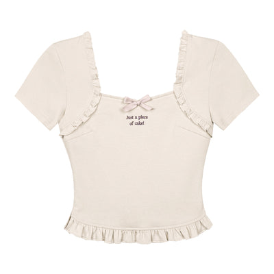 Square Neck Ruffle Raglan Style Short Top SAG0153