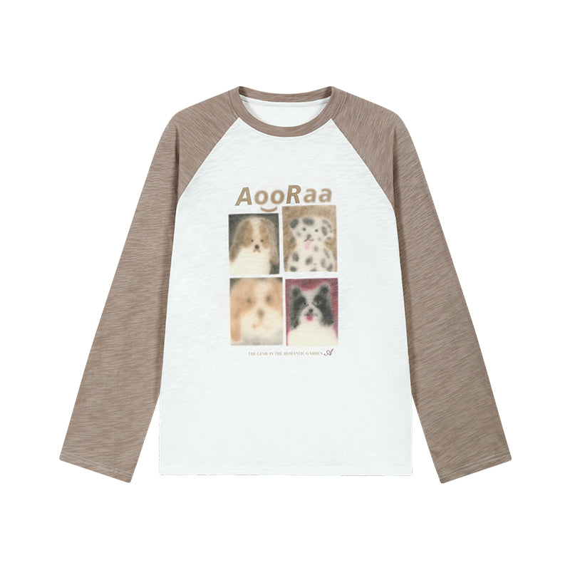 Dog Print Design Raglan Sleeve Long T-Shirt AOO0037