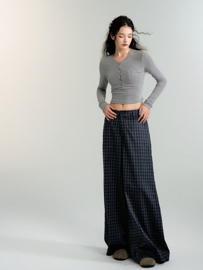 Checked wide-leg casual straight pants LUL0090