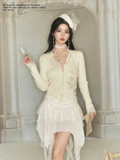 Butterfly Embroidery Design Ribbed Knit Slim Cardigan BBB0080