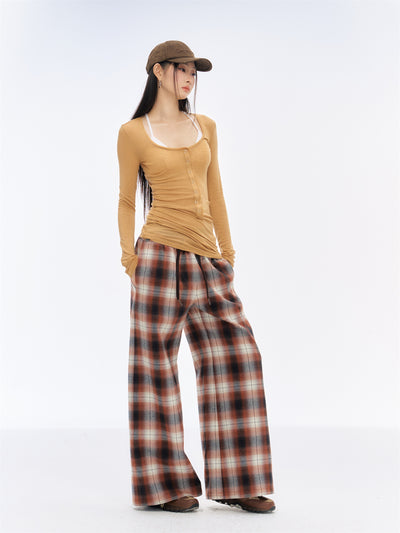 Drape Loose Plaid Printed Pants CUR0189