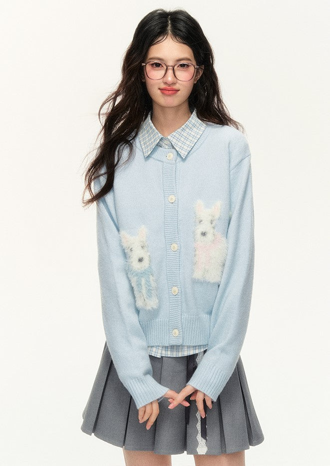 Short Blue Dog Soft Sweater Cardigan NTO0137