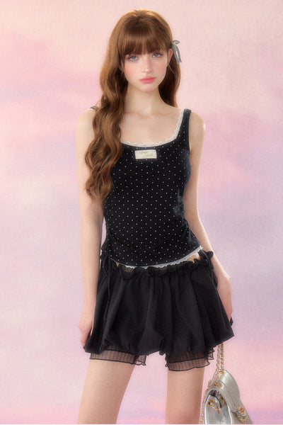 Point Lace Dot Pattern Girly Sleeveless Top SPE0041