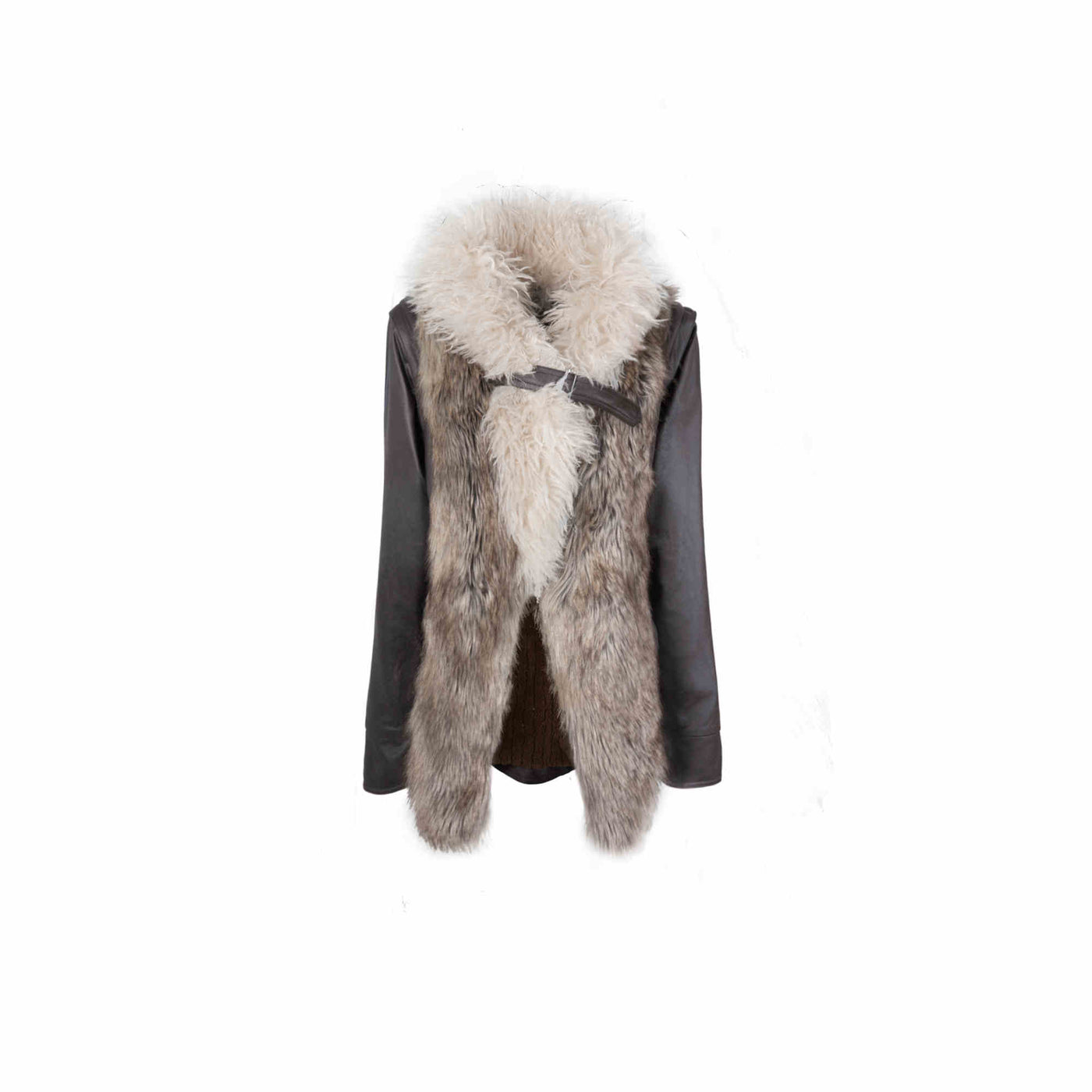 Long eco-fur leather jacket with detachable sleeves DOU0063