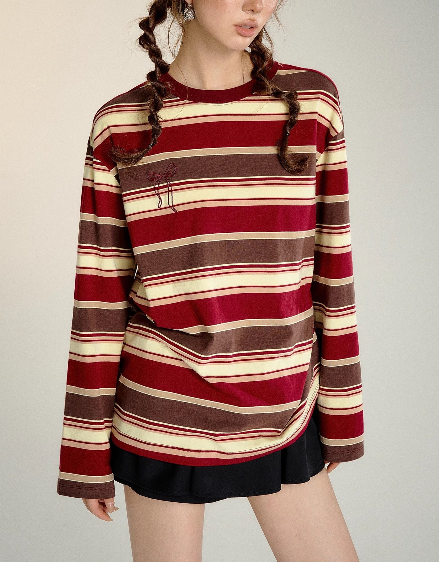 Retro Striped Long Sleeve T-shirt SOM0097