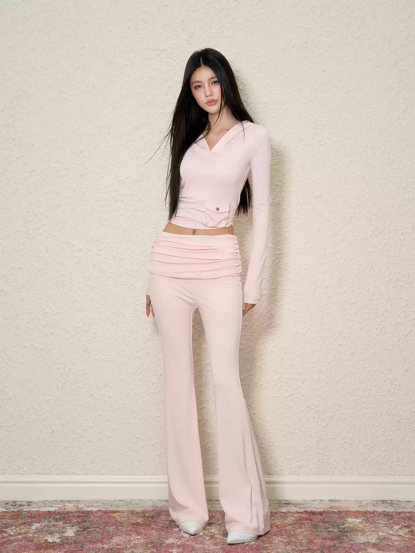 Casual V-neck Hoodie/Flared Pants AGM0097