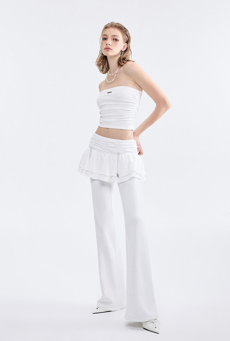 White Sports Ballet Flared Spliced Cake Skirt Pants BYW0013