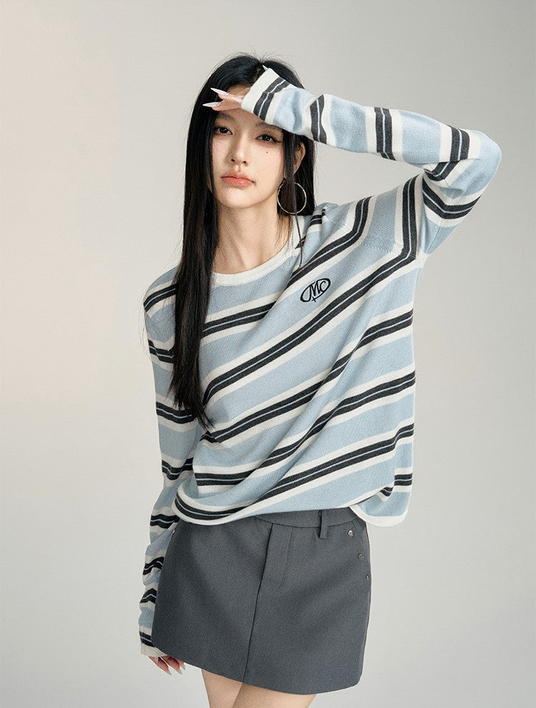 Lazy Style Embroidery Striped Sweater MAC0092