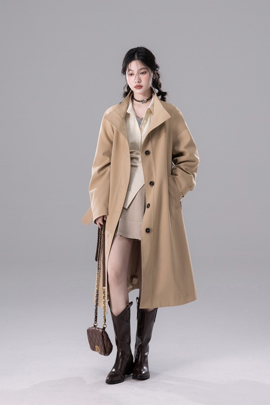 Walnut Khaki Chimney Collar Trench Coat COT0159