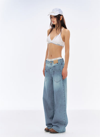 Low Waist Washed Wide Leg Jeans CUR0194