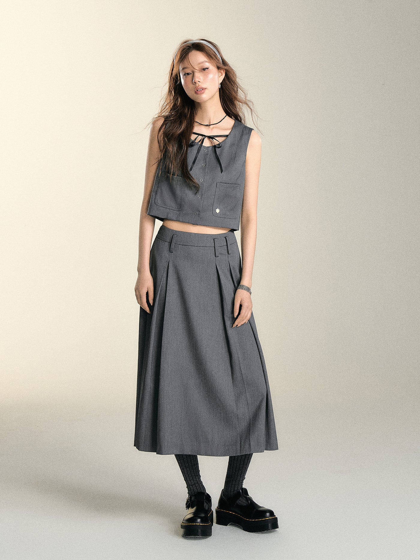 Asymmetric Gray Skirt SOM0090