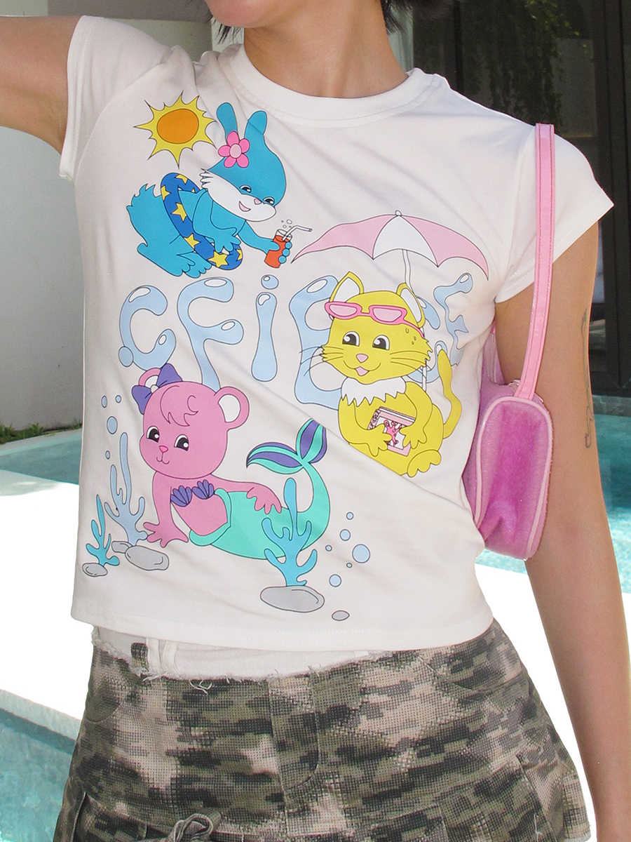 Little Animal Pool Party Printed T-Slim Shirt CFI0043