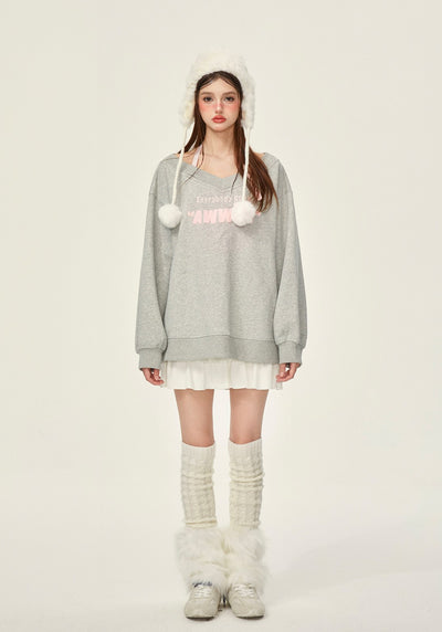 Letter Halter Loose Plush Sweatshirt GIF0066