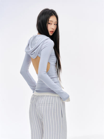 Slim Fake Two-piece Backless Hoodie CUR0190