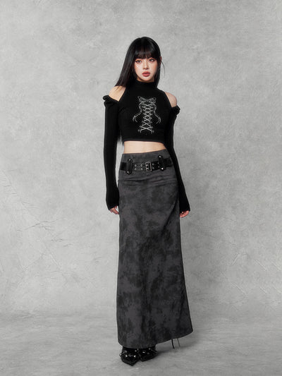 High Waist A-Line Tie-Dye Belt Skirt VOC0145