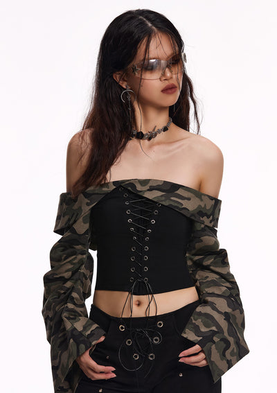 One-shoulder Camouflage Strap Shirt STA0009