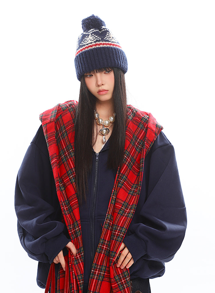 American Retro Fake Two-piece Plaid Hoodie UNC0209