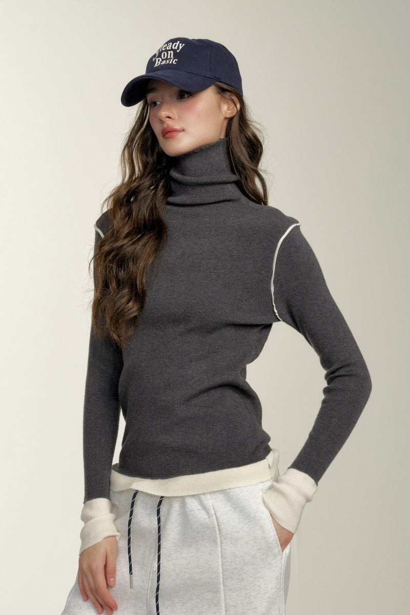 Contrast Color Turtleneck Sweater CHI0020