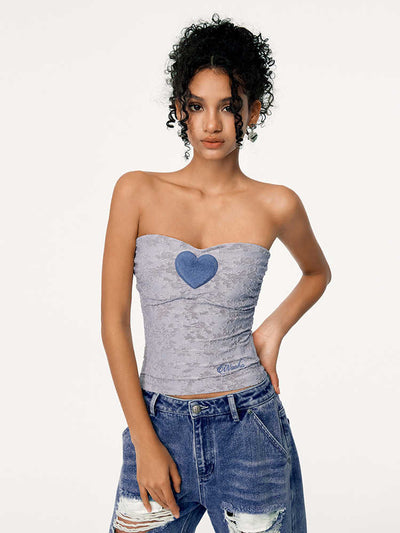 Heart One Point Lace Slim Tube Top WOO0110