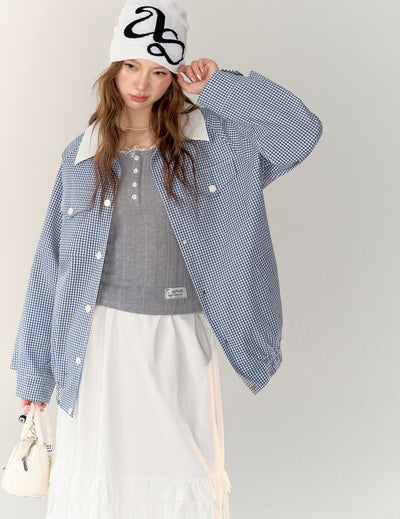 체크 무늬 <tc>Jacket</tc>/롱스커트/슬리브리스탑 ASG0005
