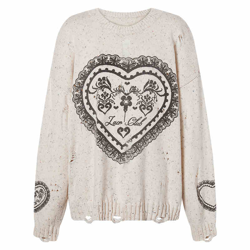 Lace Heart Pattern Mixed Color Loose Knit Top LAC0245