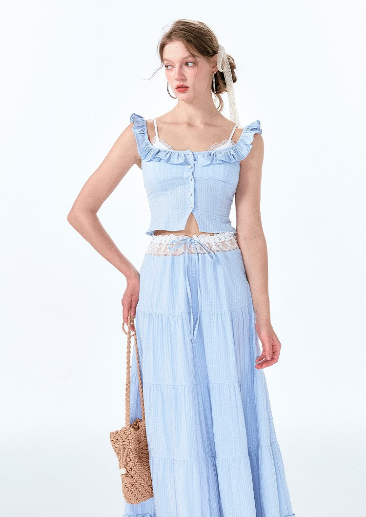 Fake Two-piece Suspender Top/Hollow Lace Skirt BOH0051