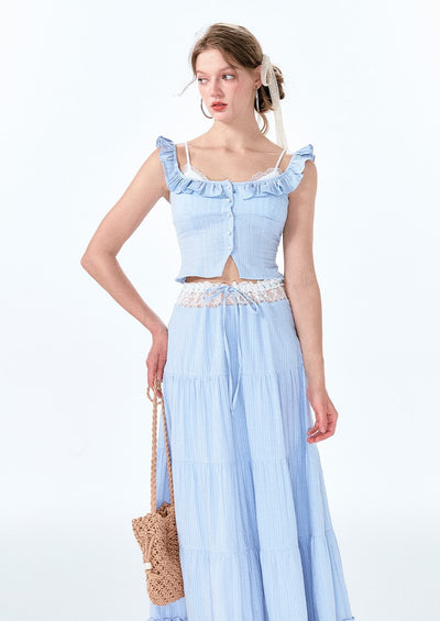 Fake Two-piece Suspender Top/Hollow Lace Skirt BOH0051