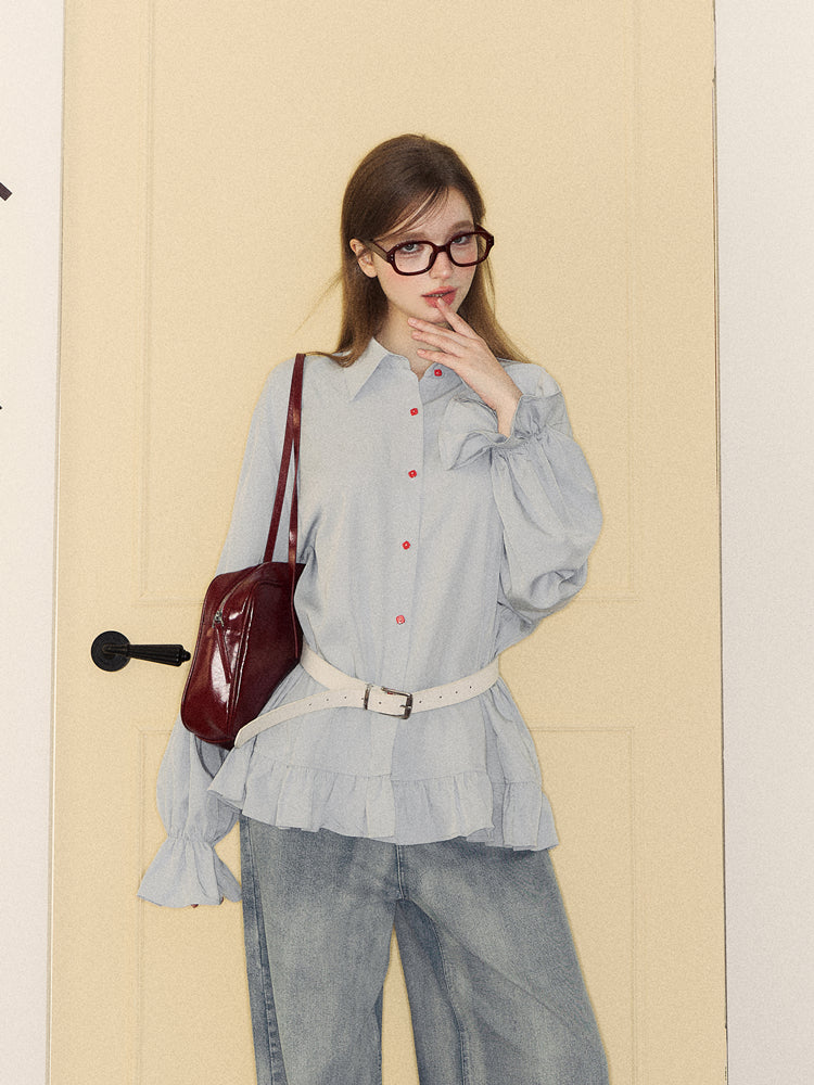 Frilled hem heart point loose style shirt SPE0050