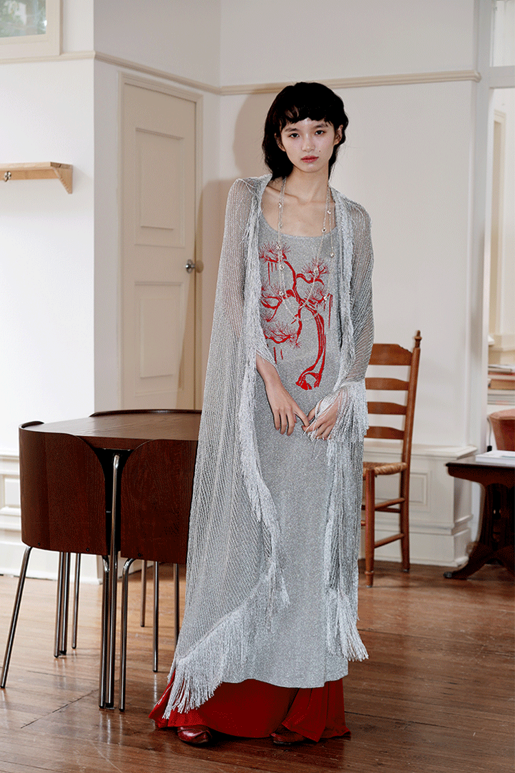 Embroidery Special Metallic Knitted Dress BAD0034