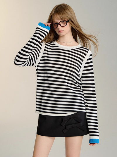 Color Matching Striped Long Sleeve Top SOM0102