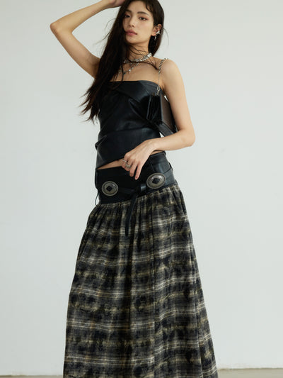 plaid extra long skirt JNY0172