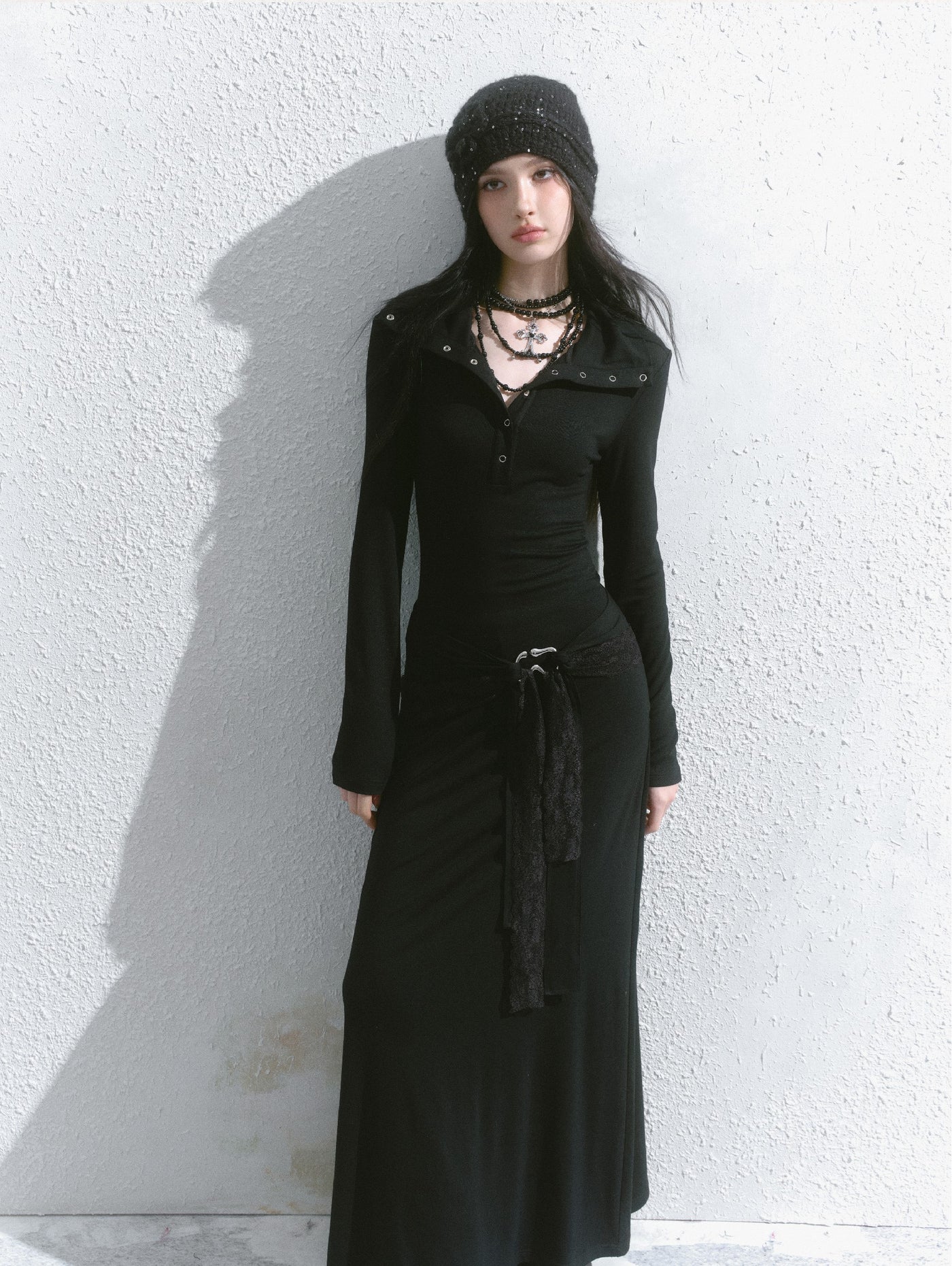 Black Large Lapel Long Dress/Shawl SAL0107