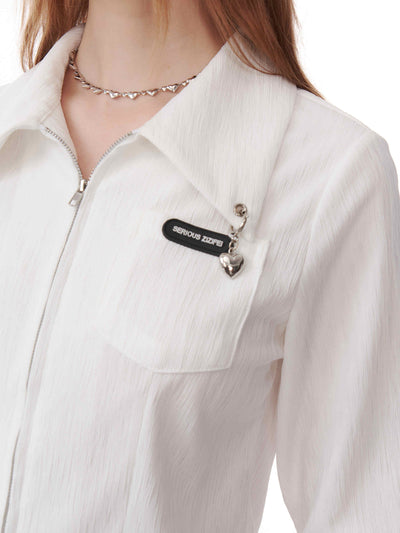 Double-zip shirt top with heart charm collar ZIZ0165