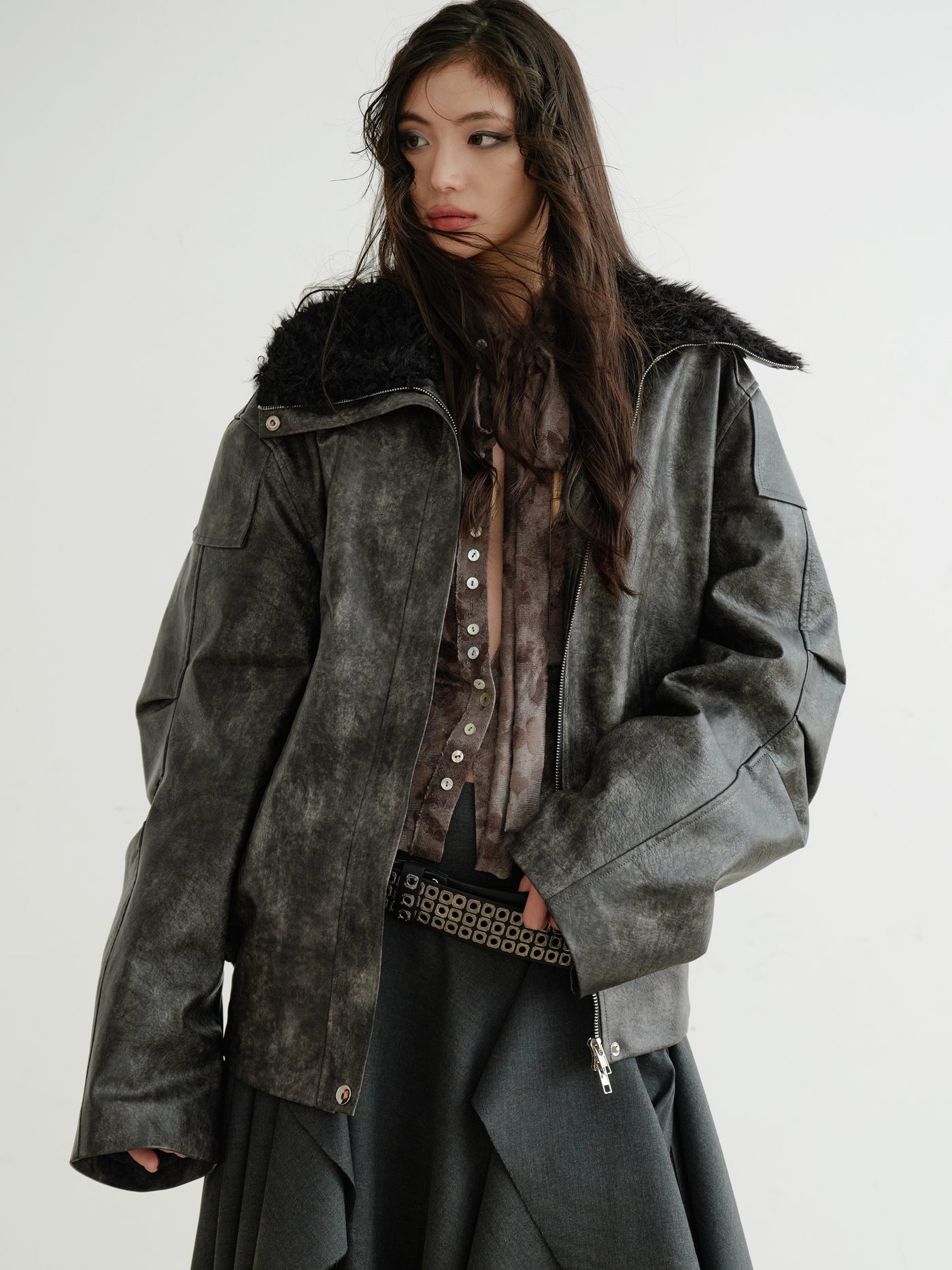 Dark Rock High Collar Imitation Leather Jacket JNY0201