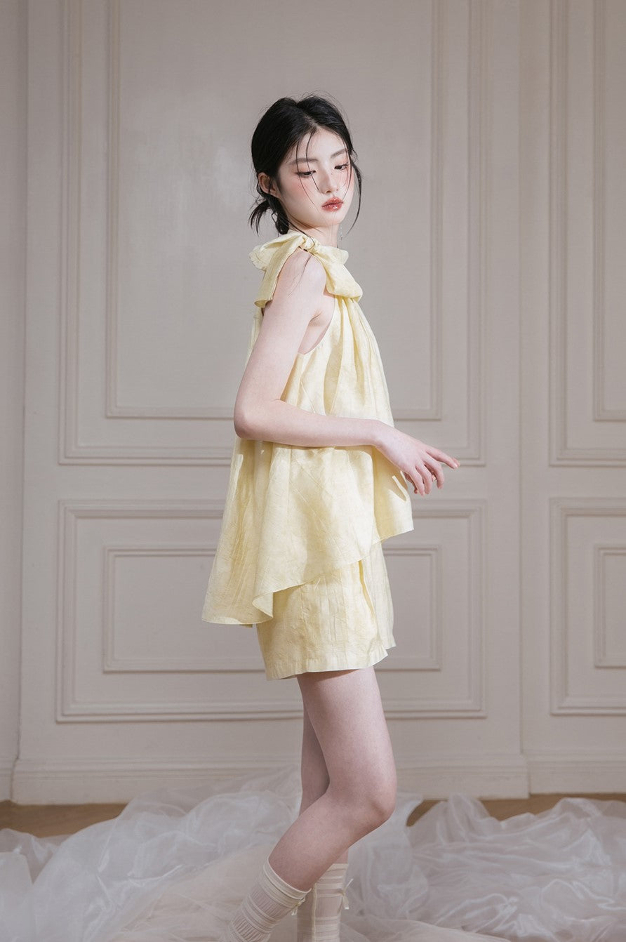 Light Yellow Halter Neck Shirt/Shorts COT0126