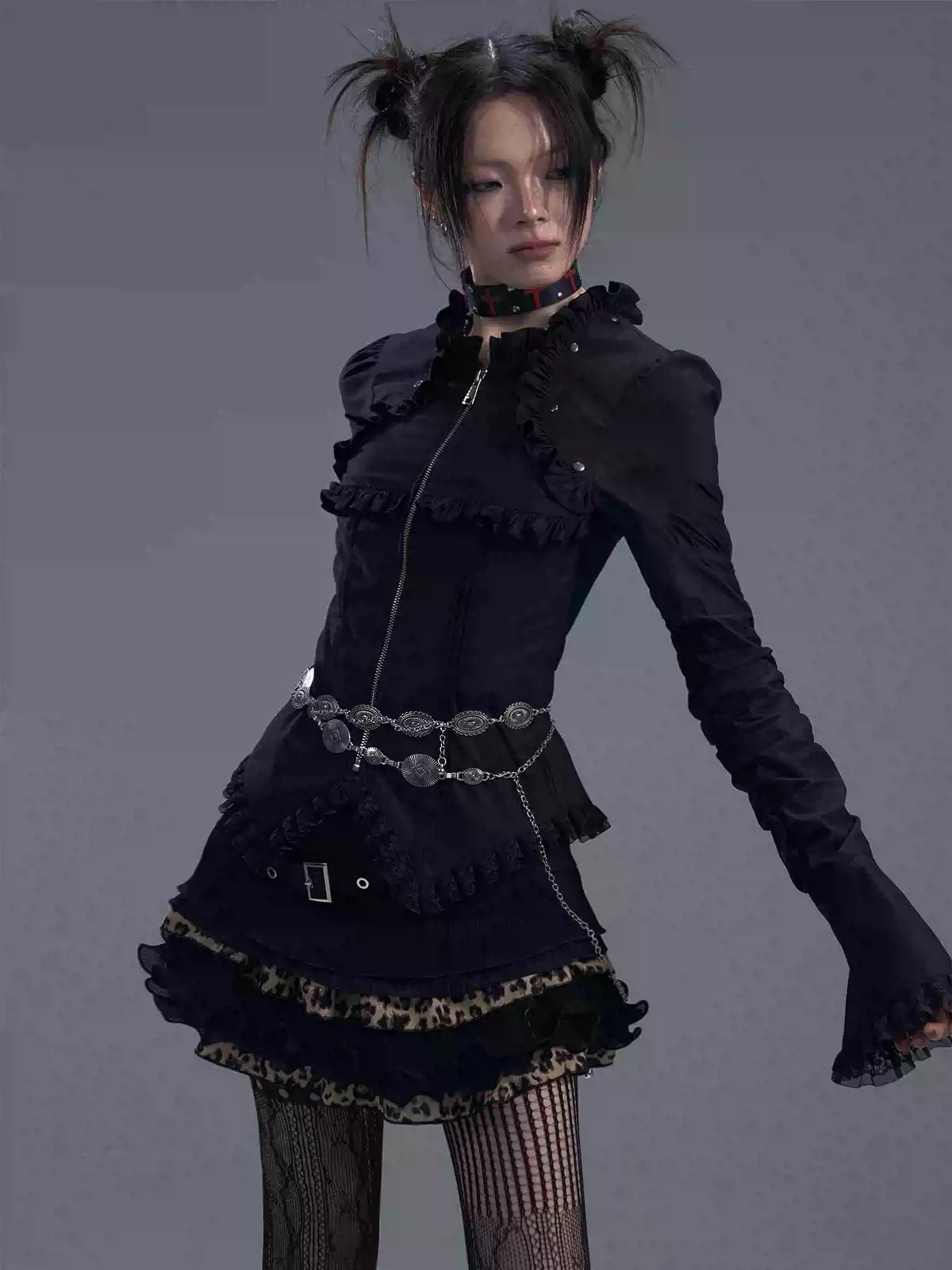 Gothic Lace-up Trumpet Sleeve Shirt FRU0085
